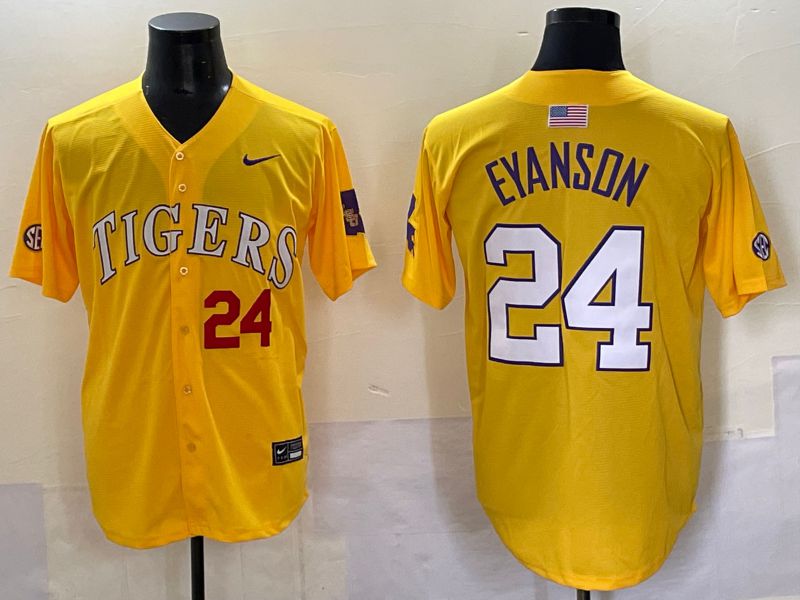 Men 2025 LSU Tigers #24 Eyanson Yellow Joint Name Nike NCAA Jersey style 4